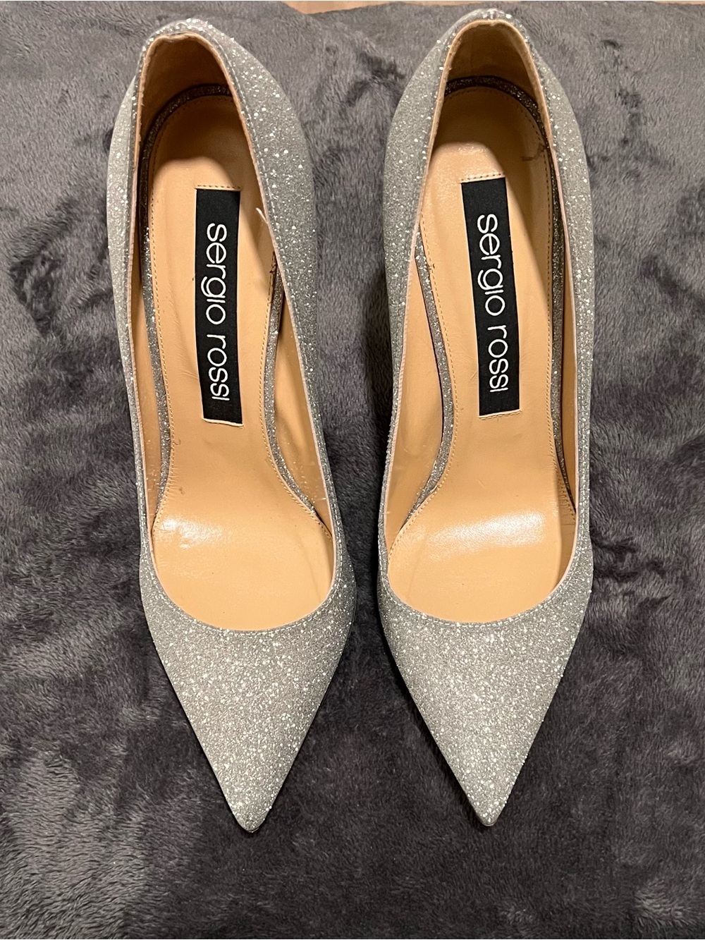 Sergio Rossi Silver Glitter Pointed Pumps